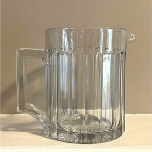 Vintage Small Heavy Clear Glass Pitcher with Ribbed Design, Square Handle